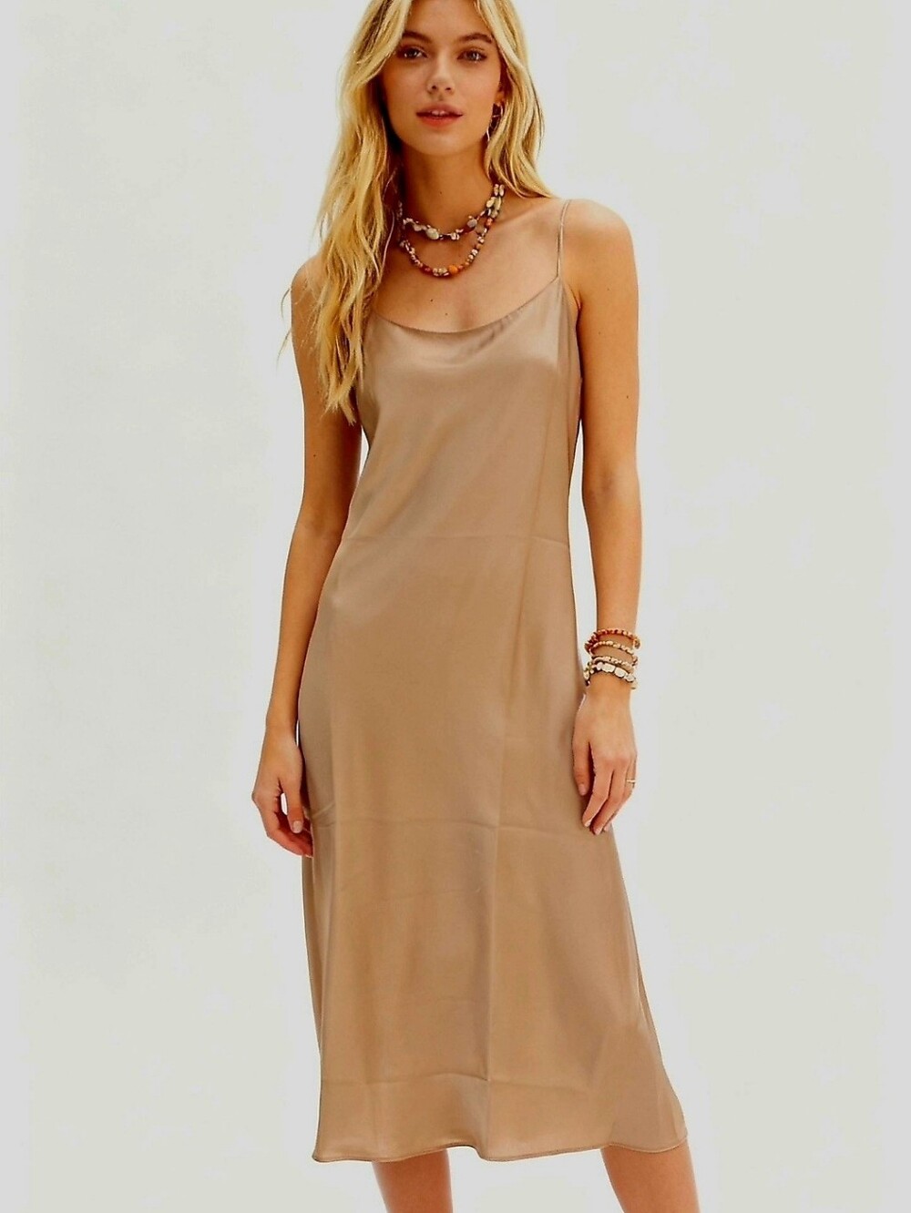 NEW! J. Crew Satin Slip Midi Dress In Gold-Tan Size 10